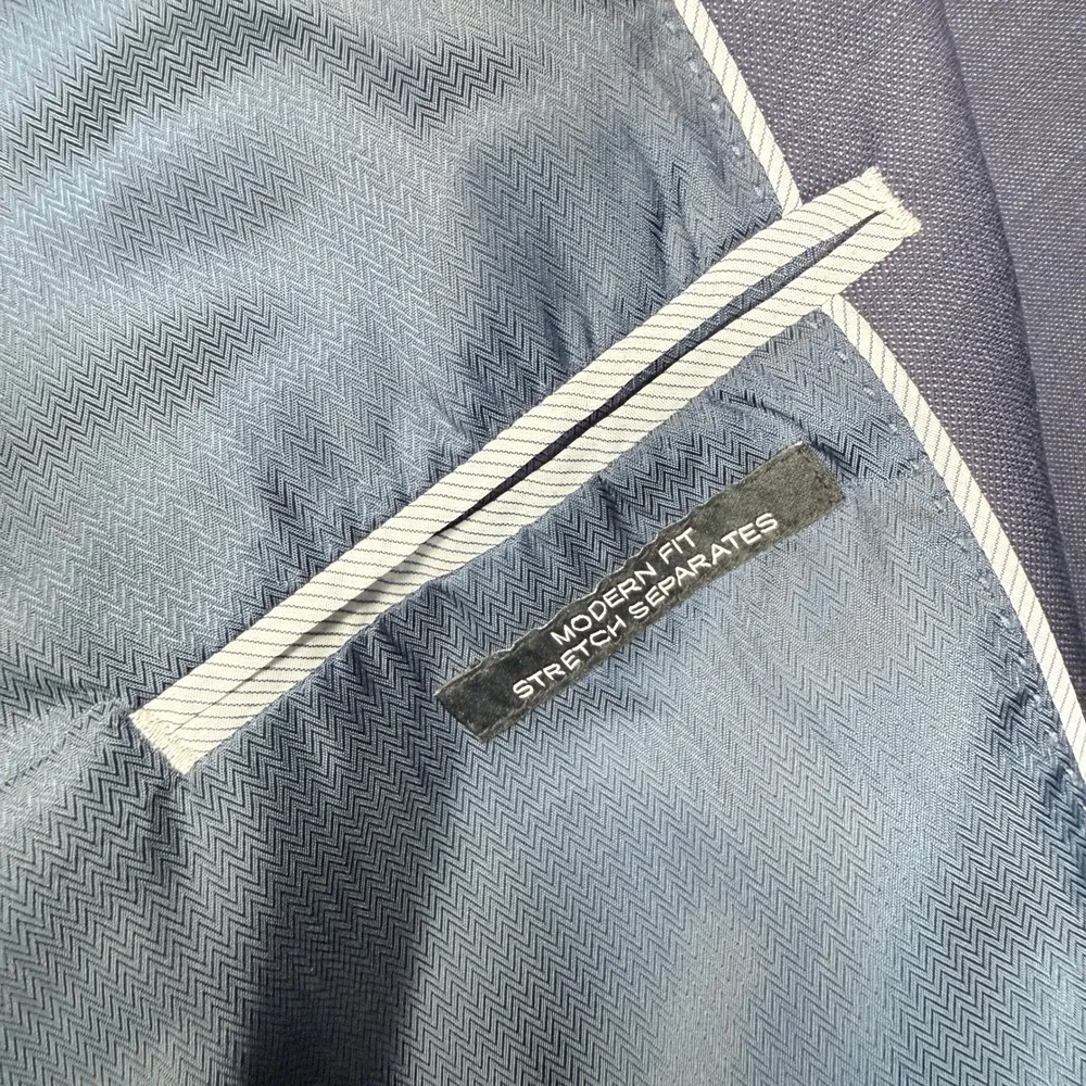 Mens 2 Button Suit Set Blazer and Trousers Blue Grey Textured Modern Fit